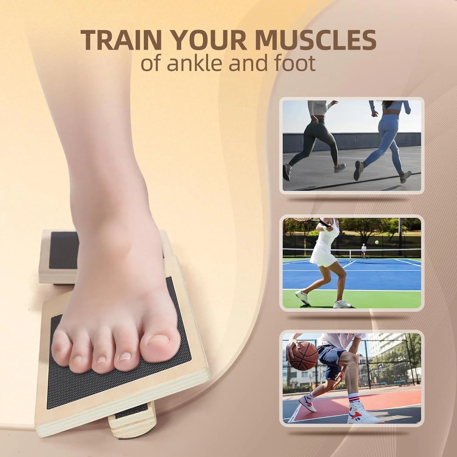 Ankle Strengthener Exerciser for Sprained, Single Foot Balance Board, Non-Slip Wood Wobble Board, BLACK