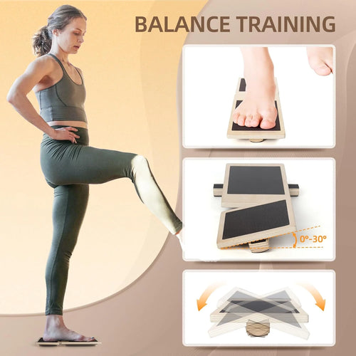 Ankle Strengthener Exerciser for Sprained, Single Foot Balance Board, Non-Slip Wood Wobble Board, BLACK